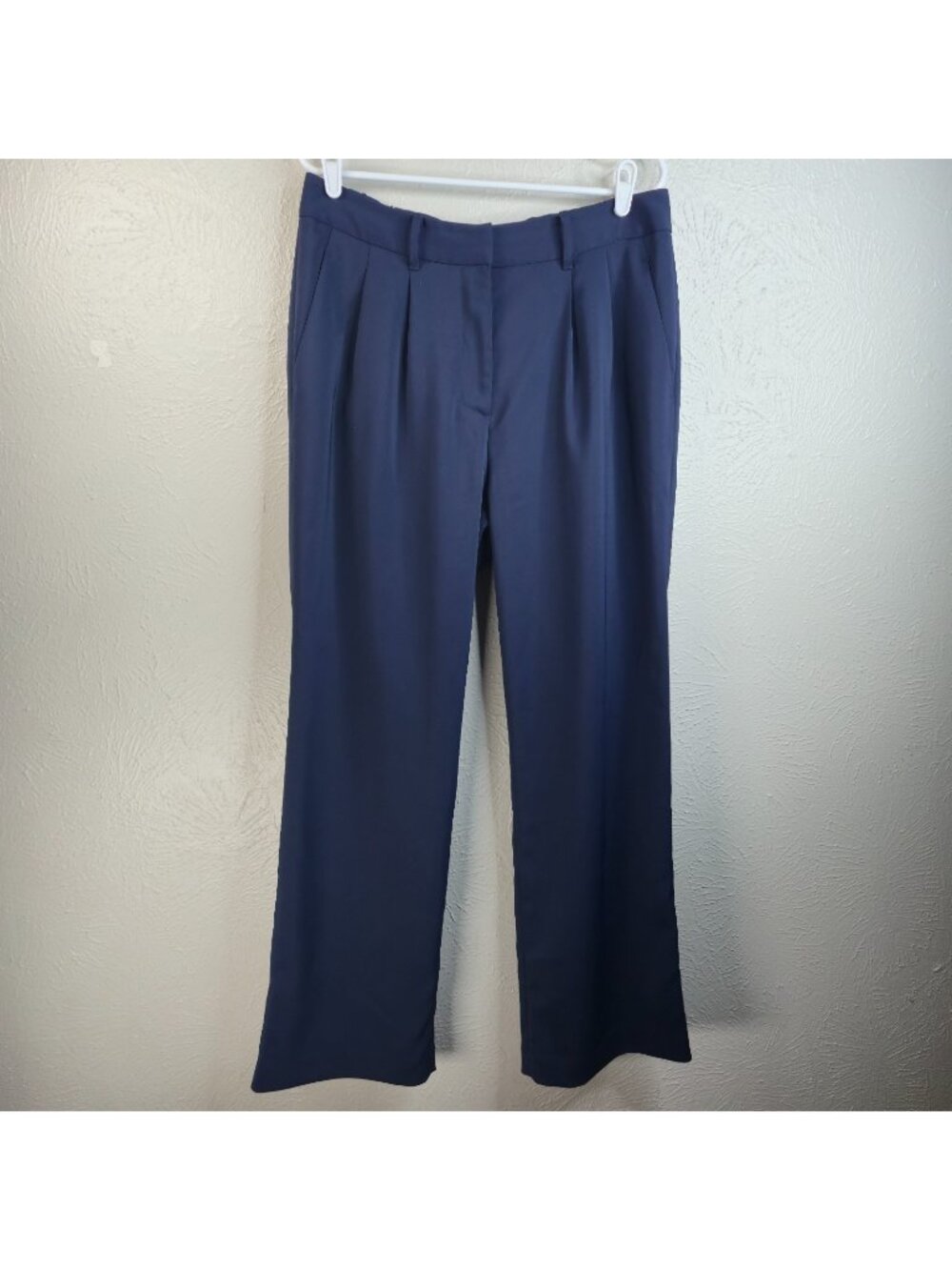 Quince Pleated Wide Leg Pants 14 Navy Blue High Rise Preppy Work Career Trousers